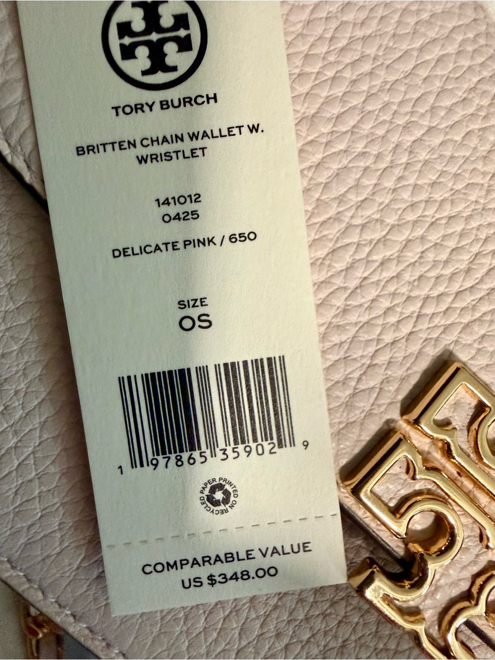 Tory Burch Blush Pebbled Leather Chain-Shoulder Crossbody with Gold Logo - Picture 8 of 12
